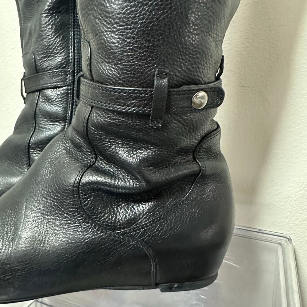Via Spiga Black Leather Knee High Boots Women 6 Slouch Riding Zip Low Heel - Picture 9 of 11